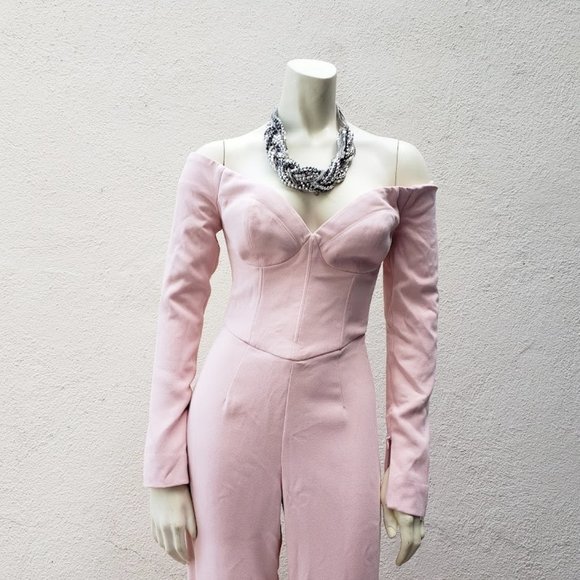 House of CB Pants - House of CB Dusty Pink Off The Shoulder Long Sleeve Jumpsuit
